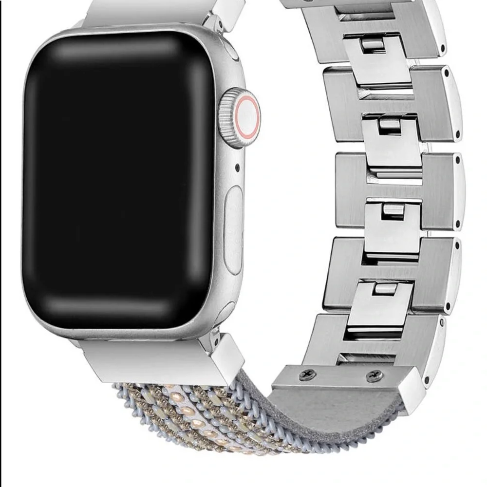 POSH TECH BEADED BRACELET STRAP GOLD GREY APPLE WATCH  FITS 42-44mm NWT